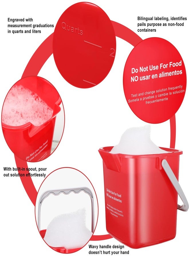 Uiifan 6 Pcs 8 Quart Cleaning Bucket Small Sanitizing Square Bucket Detergent Pail for Home Commercial Restaurant Kitchen Office School (Red) - Image 3